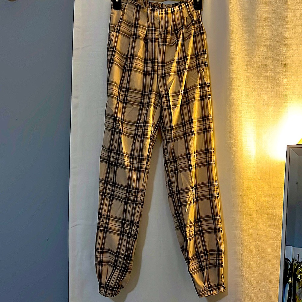 SHEIN Tapered Fit Pant - Brown and Beige XS
